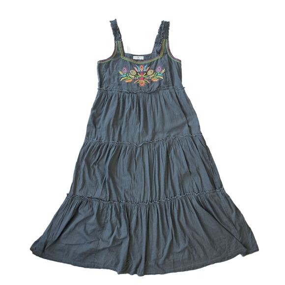 NATURAL LIFE Gray Adele Embroidered Cotton Midi Maxi Dress size Small Boho - Picture 10 of 11